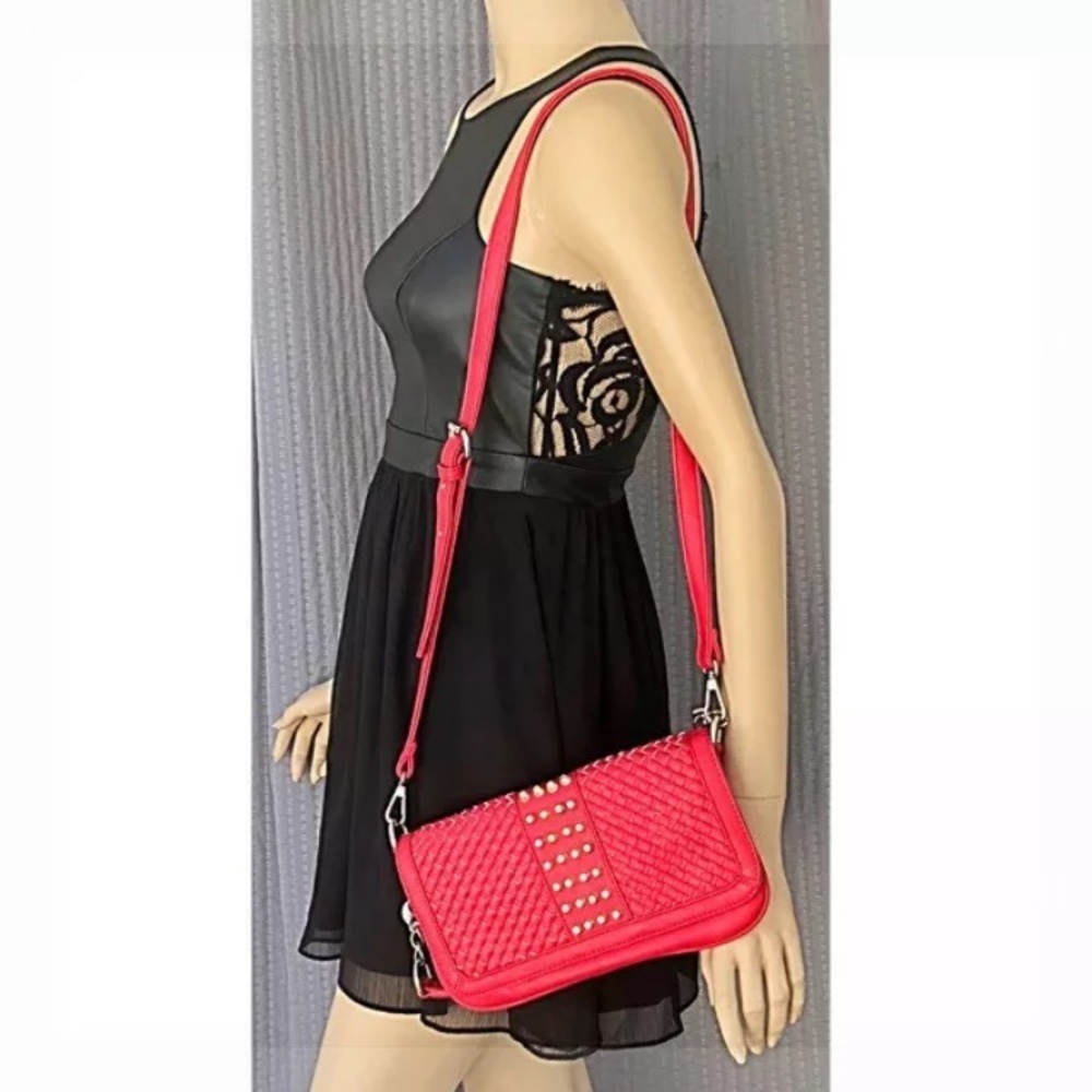 Izzy & Ali Red Woven Studded Purse Clutch Handbag